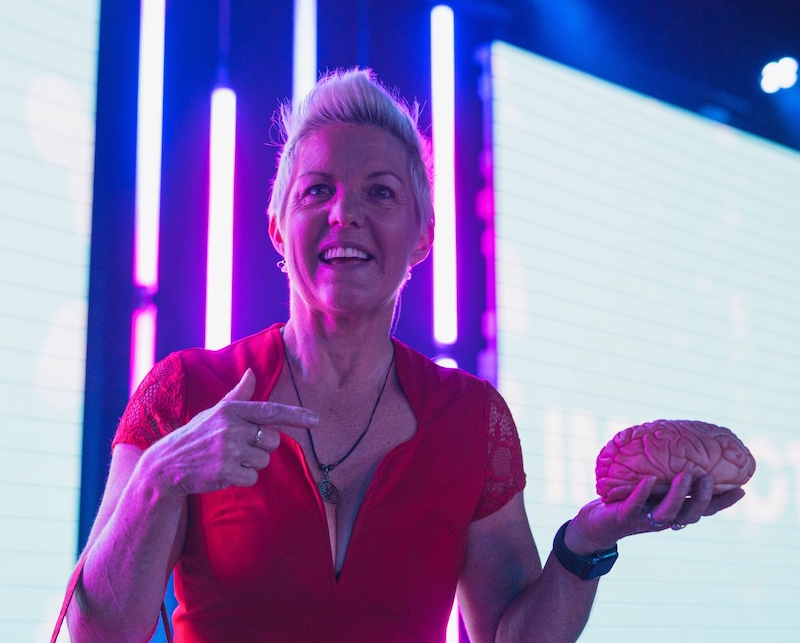 Lauren on stage with brain - 2